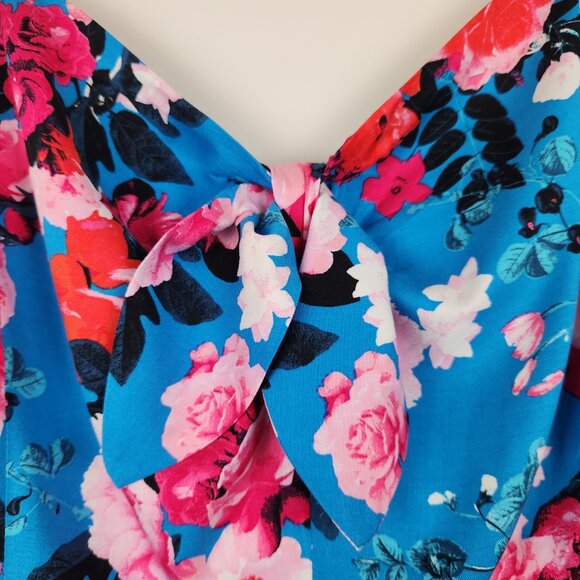 Torrid Sz 3X (22-24) Blue Floral Spaghetti Straps Ruffle Hem Romper Pockets NWT - Picture 6 of 12